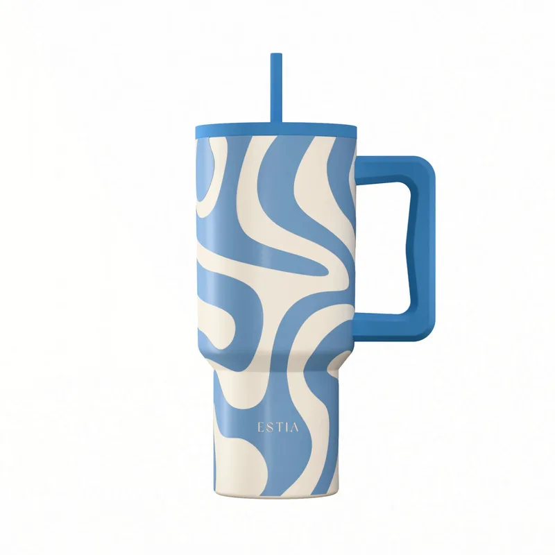 Θερμός Ανοξείδωτος Straw Tumbler XL 14,5x10x22,8εκ.-900ml Ocean Waves Save The Aegean Estia 01-41571 (Υλικό: Ανοξείδωτο) - estia - 01-41571