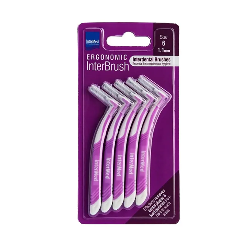 Intermed Ergonomic InterBrush Μεσοδόντια Βουρτσάκια με Ειδική Ανατομική Λαβή Μωβ 5 Τεμάχια Size 6 - 1.1mm