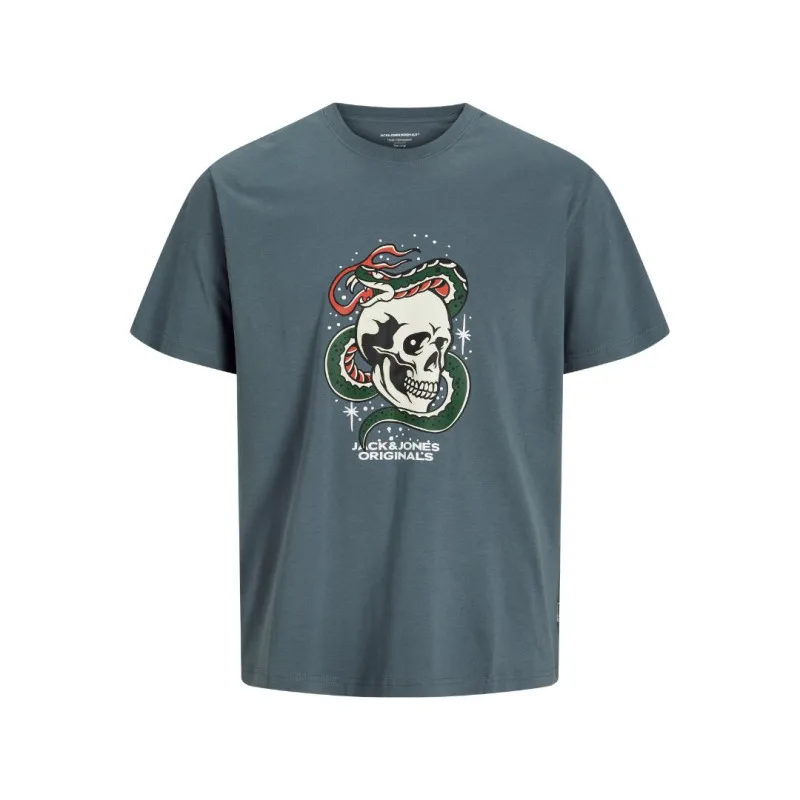Jack & Jones "Anatomy Skull Tee"σε Plus fit γραμμή,με μεταξοτυπία - Storm