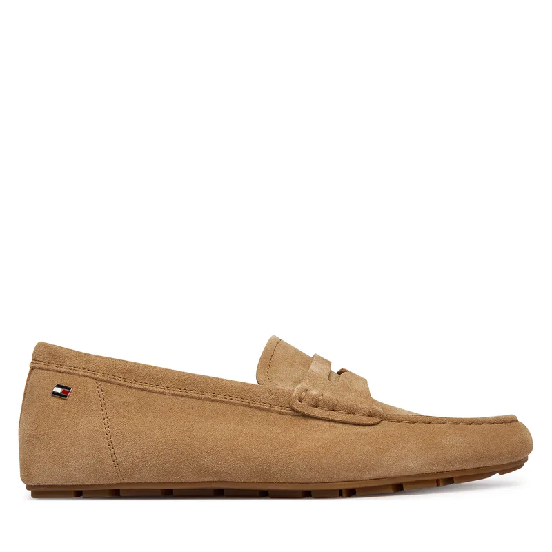 Μοκασίνια Tommy Hilfiger Flag Soft Suede Driver Loafer FW0FW08558 Καφέ