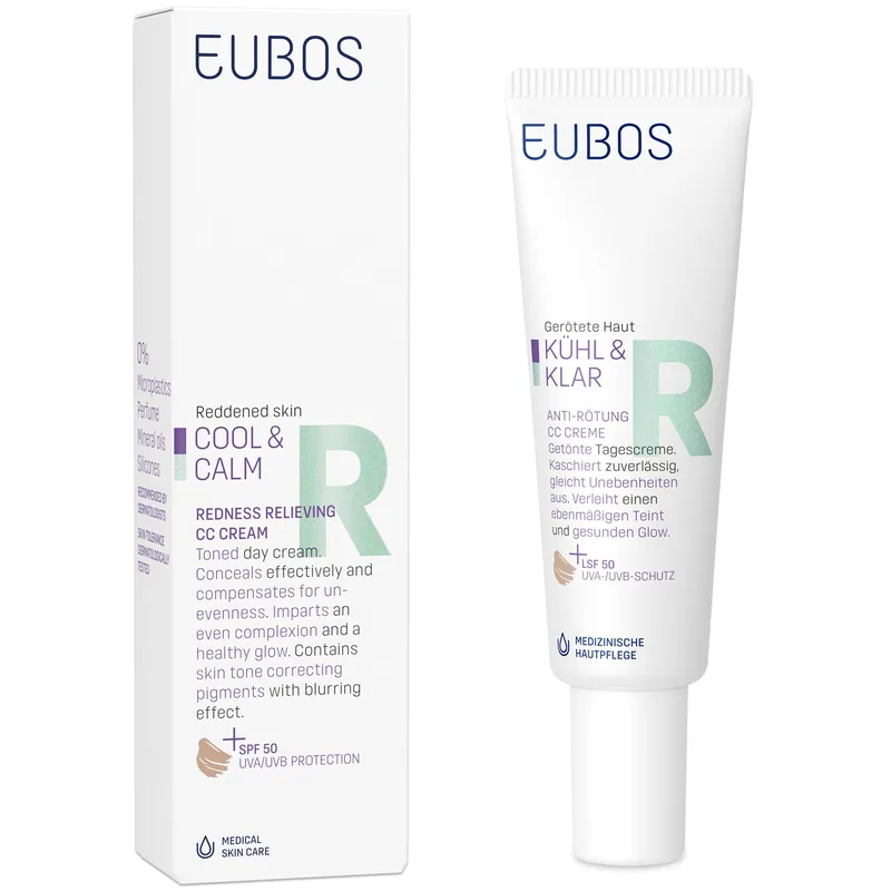 Eubos Cool & Calm Redness Relieving CC Day Cream Spf50 Καταπραϋντική Κρέμα Ημέρας Προσώπου με Χρώμα, για την Ερυθρότητα με Δείκτη Αντηλιακής Προστασίας 30ml