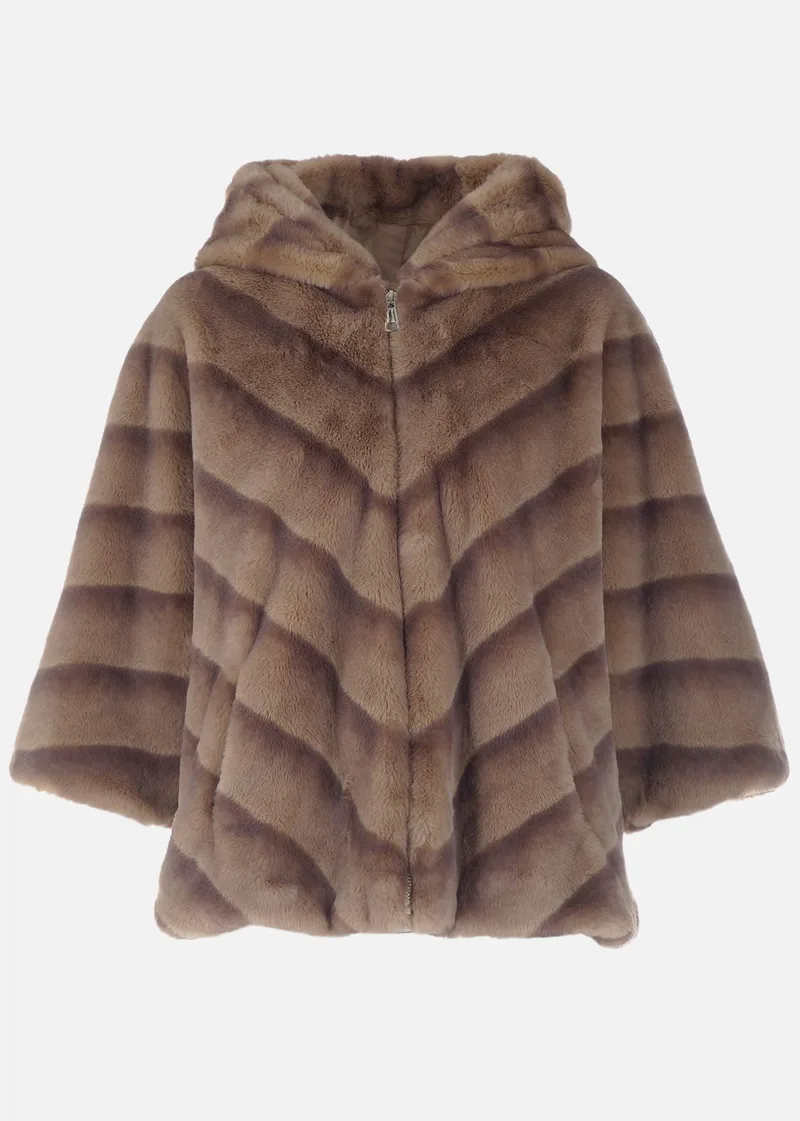 Γυναικείο γούνινο jacket ενσωματωμένη κουκούλα SAND