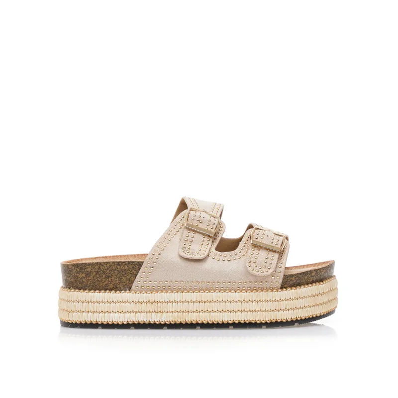 Flatforms μπεζ σουέτ με χρυσά τρουκς ΜΠΕΖ