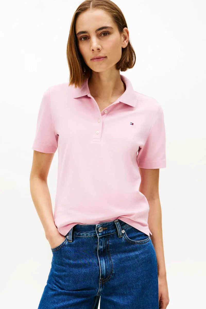 Tommy Hilfiger γυναικεία μπλούζα πόλο πικέ με κεντημένο logo flag Regular Fit - WW0WW43224 Ροζ