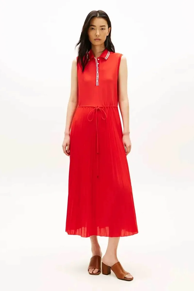 Tommy Hilfiger γυναικείο αμάνικο midi φόρεμα με πόλο γιακά - WW0WW49621 Κόκκινο