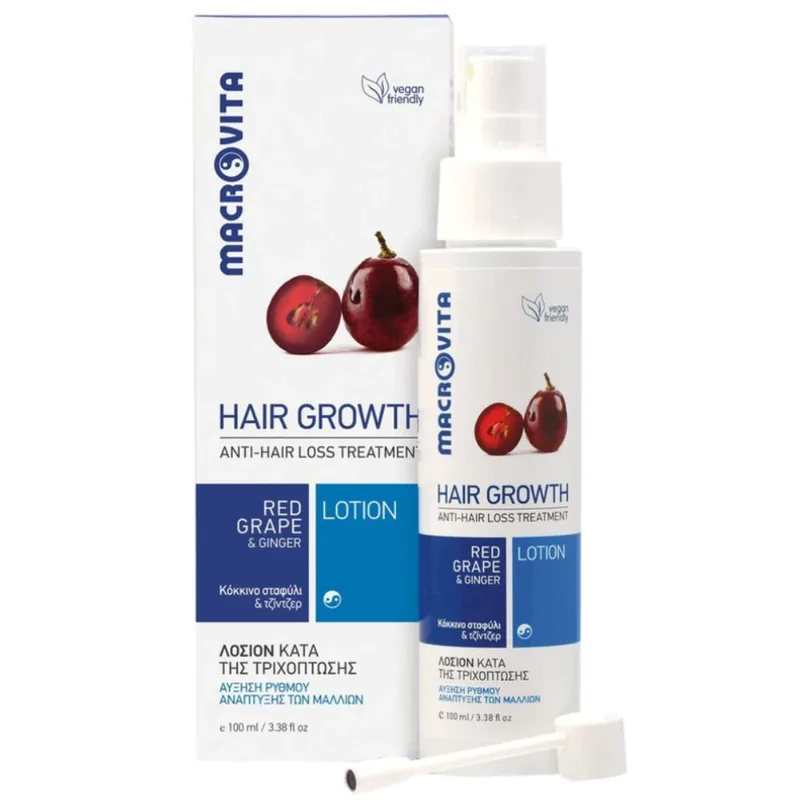 Macrovita Anti-Hair Loss Treatment Hair Growth Ενυδατική Λοσιόν Κατά της Τριχόπτωσης με Κόκκινο Σταφύλι & Τζίντζερ 100ml