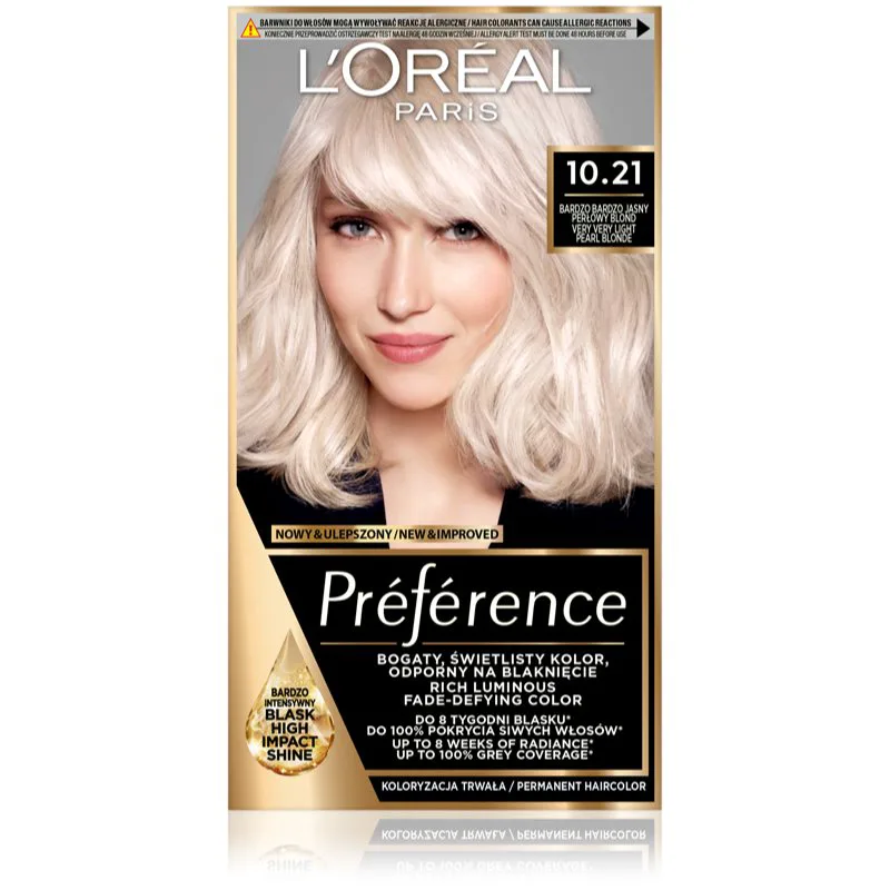 L’Oréal Paris Préférence βαφή μαλλιών απόχρωση 10.21 Super Light Pearl Blonde 1 τμχ