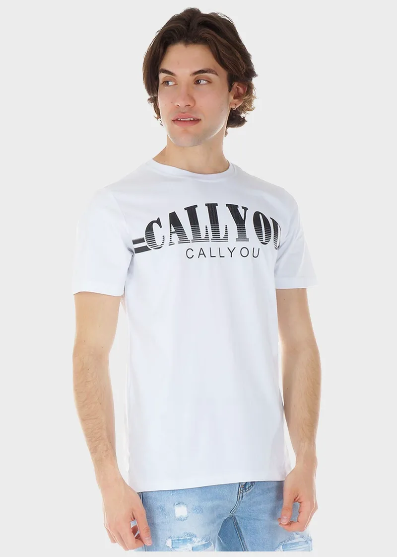Ανδρικό Tshirt στάμπα Oversize γραμμή. ΛΕΥΚΟ
