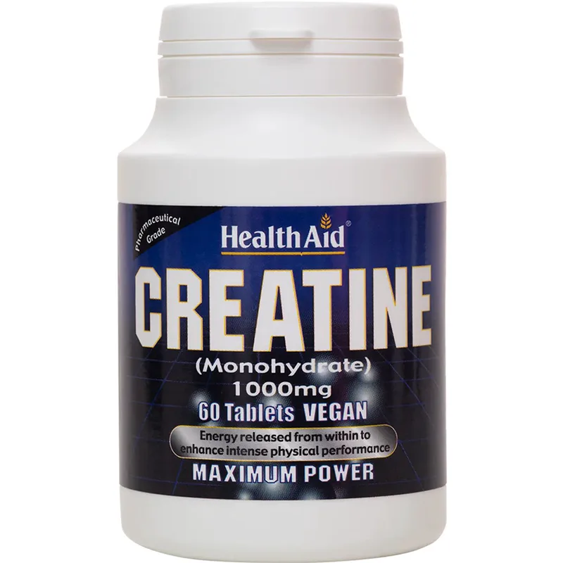 Health Aid Creatine Monohydrate 1000mg Συμπλήρωμα Διατροφής Κρεατίνης Υψηλής Καθαρότητας Μονοϋδρικής Μορφής για Ενέργεια Κατά την Προπόνηση & Αύξηση της Μυϊκής Μάζας 60tabs