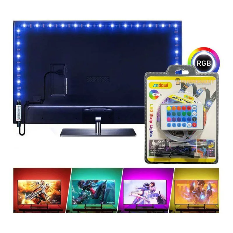 Ταινία LED Τροφοδοσίας USB RGB Μήκους 2m Σετ με Τηλεχειριστήριο και Τροφοδοτικό – LED strip lights