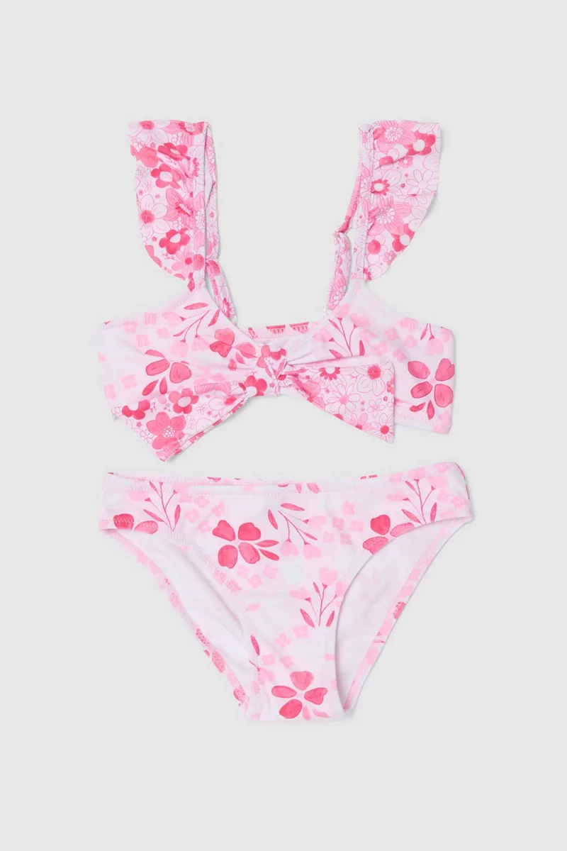 OVS παιδικό σετ μαγιό μπικίνι τοπ και σλιπ με floral print (2 τεμάχια) - 002616913 Ροζ