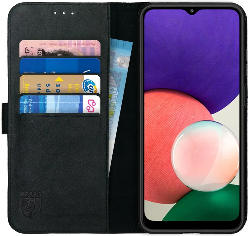 Κόκκινο Deluxe Δερμάτινη Θήκη Πορτοφόλι Samsung Galaxy A22 5G - Black (8719246312854)