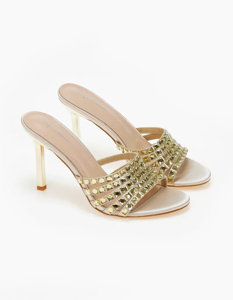 Ψηλά mules με strass - Χρυσό