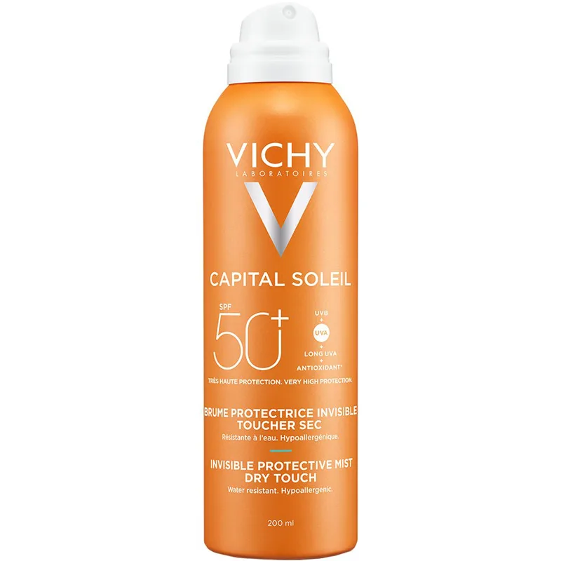 Vichy Capital Soleil Spf50+ Invisible Protective Mist Αντηλιακό Σώματος Πολύ Υψηλής Προστασίας σε Μορφή Mist Ανθεκτικό στο Νερό με Ενυδατική Δράση 200ml