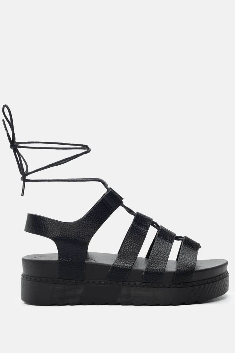 Σανδάλια Flatform Lace Up - Μαύρο