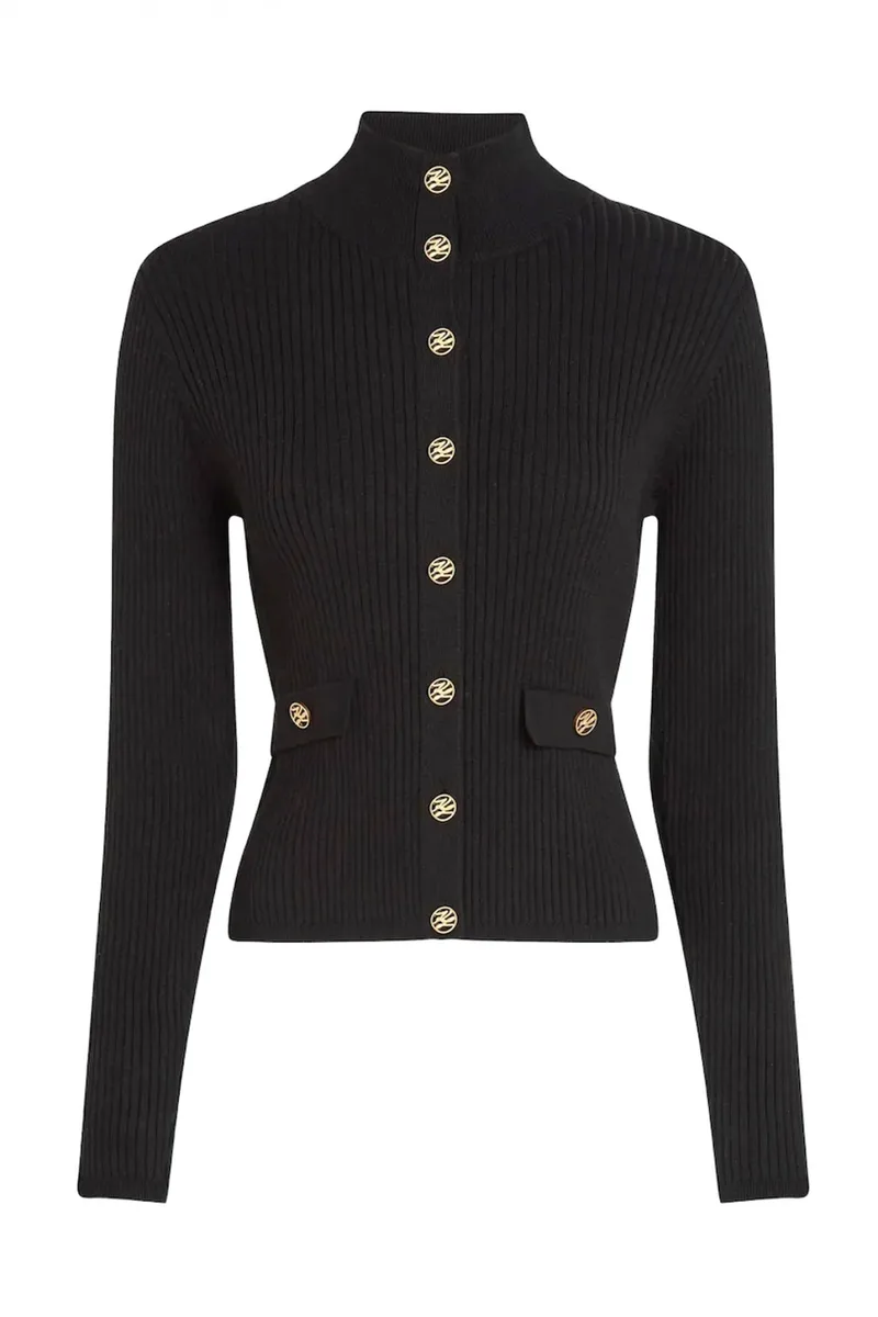KARL LAGERFELD ΖΑΚΕΤΑ ΠΛΕΚΤΟ RIB KNIT CARDIGAN ΛΟΥΠΕΤΟ ΚΟΥΜΠΙΑ ΜΑΥΡΟ