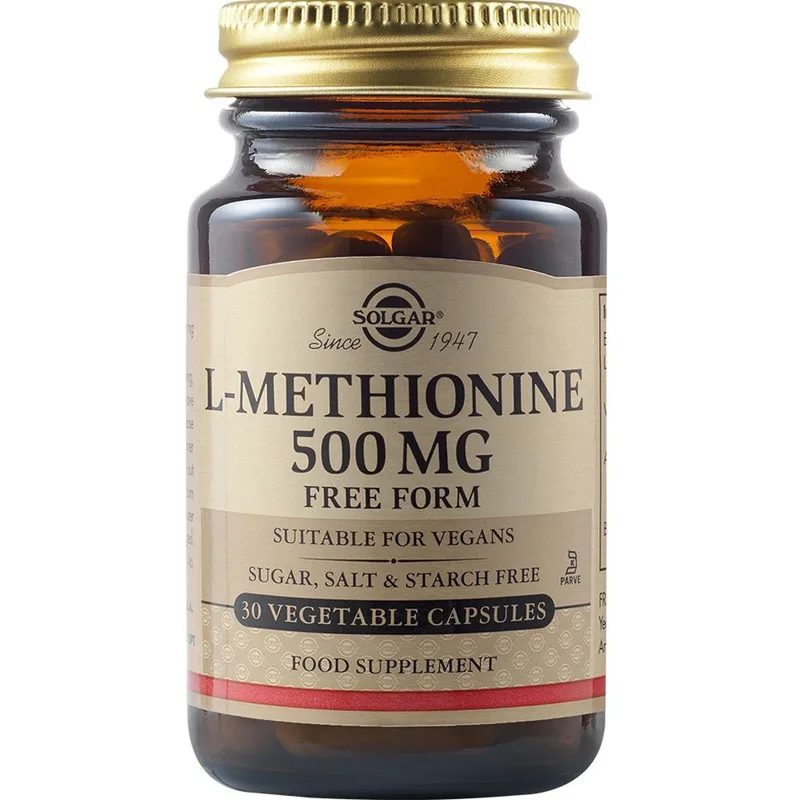 Solgar L-Methionine 500mg Συμπλήρωμα Διατροφής Αμινοξέος Μεθειονίνης με Αποτοξινωτικές Ιδιότητες για το Συκώτι, Αναδόμηση Ιστών & Καλής Υγεία Δέρματος & Μαλλιών 30veg.caps