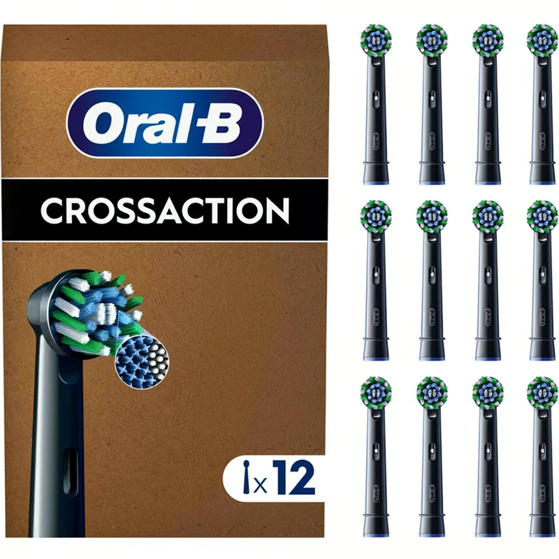 Oral-B Pro Cross Action Medium Electric Toothbrush Replacement Head Black Edition Ανταλλακτικές Κεφαλές Ηλεκτρικής Οδοντόβουρτσας για Αφαίρεση της Πλάκας, Προστασία των Ούλων & Μεσαίας Σκληρότητας Ίνες σε Μαύρο Χρώμα 12 Τεμάχια