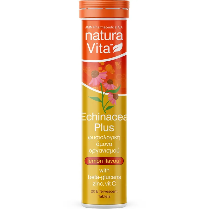 Natura Vita Echinacea Plus Συμπλήρωμα Διατροφής Εχινάκειας, Βήτα Γλυκάνων, Ψευδαργύρου & Βιταμίνης C για Γρηγορότερη Ανοσοαπόκριση & Ενίσχυση του Ανοσοποιητικού με Γεύση Λεμόνι 20 Effer.tabs - Lemon