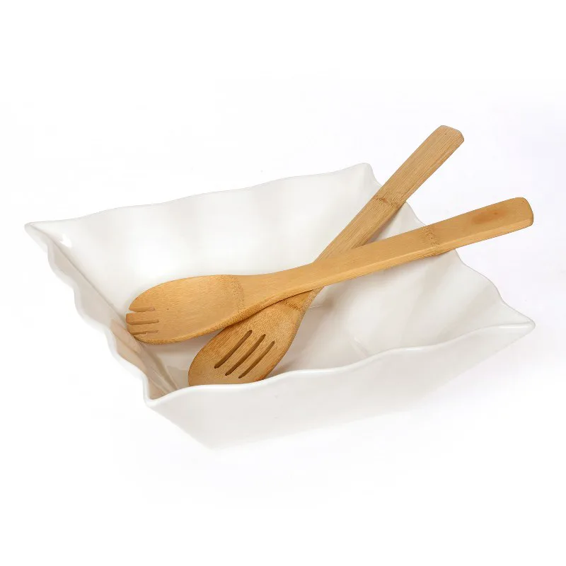 Σαλατιέρα Πορσελάνης Με Σετ Κουτάλες Bamboo 28x10εκ. Durable CRYSPO TRIO 26.000.90 (Υλικό: Πορσελάνη, Χρώμα: Λευκό) - CRYSPO TRIO - 26.000.90