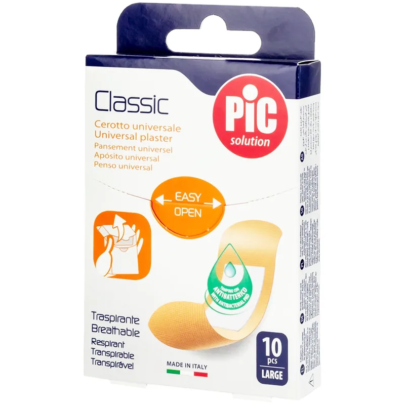 Pic Solution Classic Universal Breathable Large Plaster Αυτοκόλλητα Επιθέματα Γενικής Χρήσης με Αντιβακτηριακό Μαξιλαράκι 10 Τεμάχια