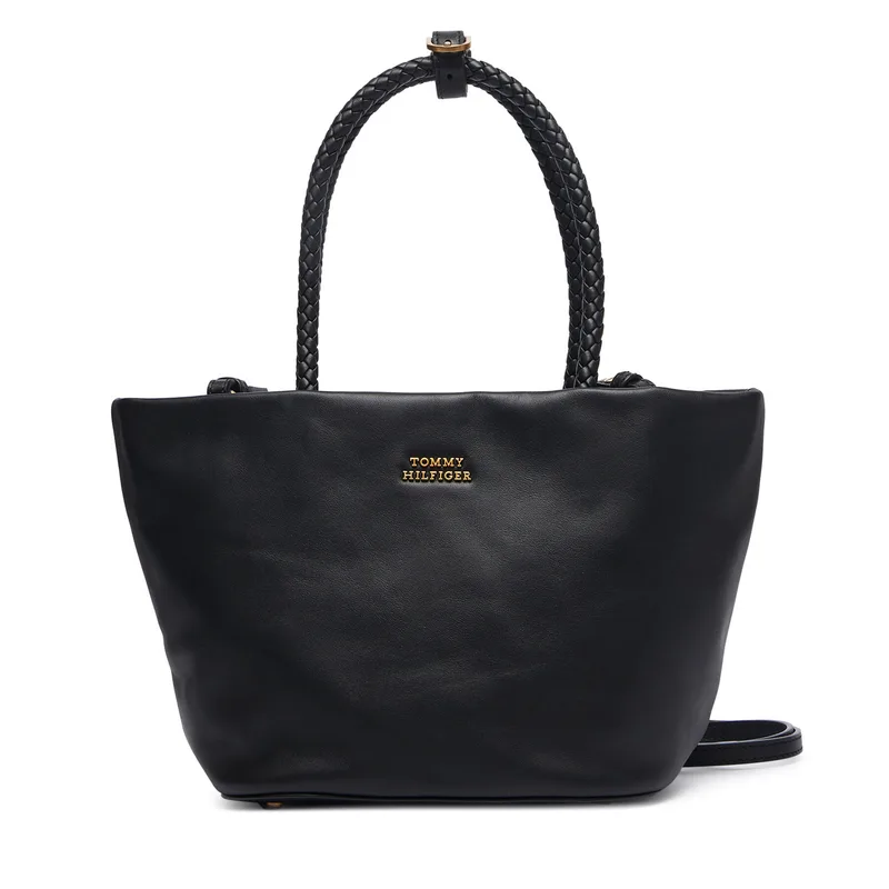 Τσάντα Tommy Hilfiger Th Marina Bucket Leather AW0AW18739 Μαύρο