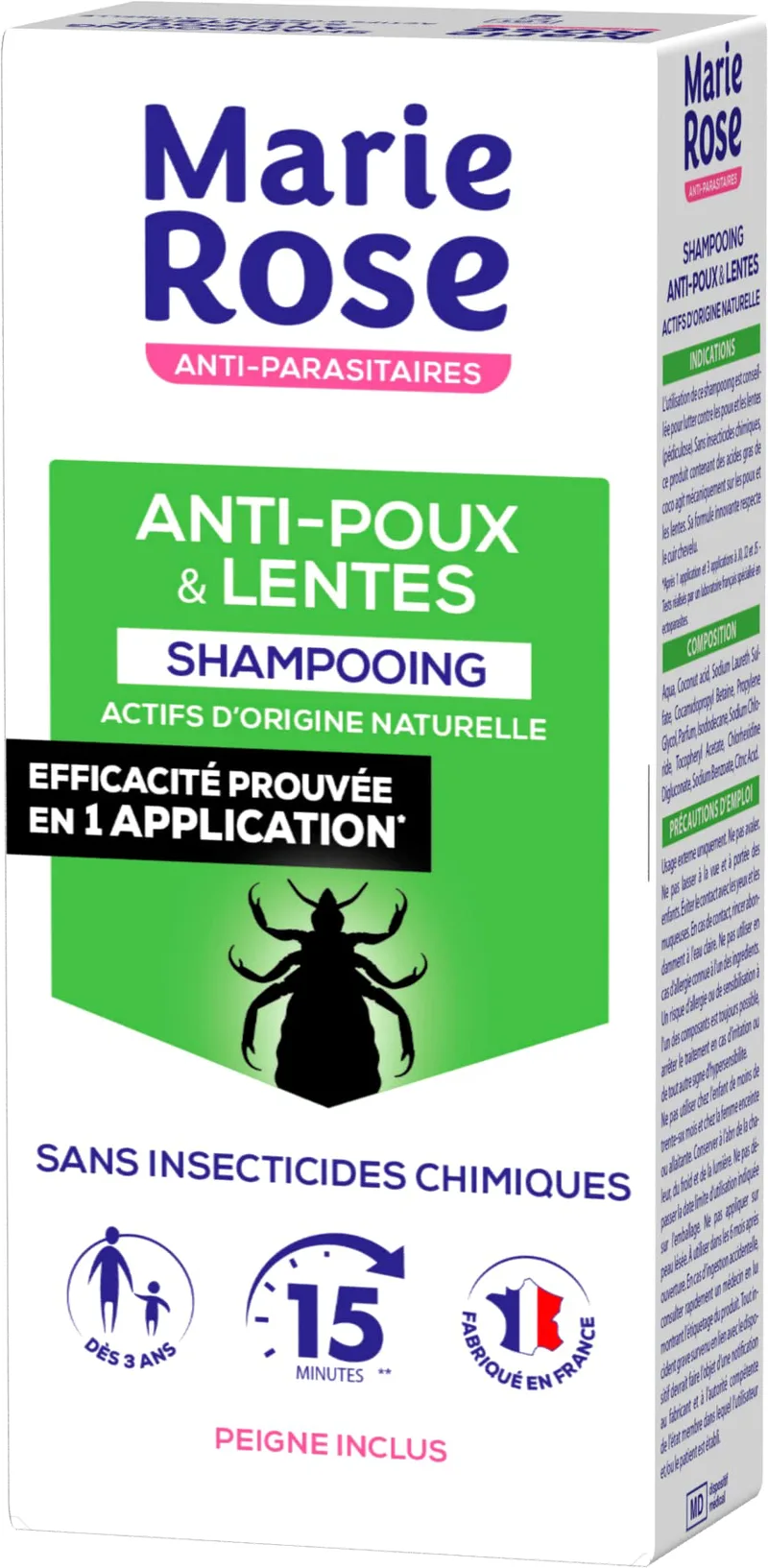 Marie Rose Anti-Lice and Nits Shampoo With Original Actives Naturale From 3 Years Comb Included 125ml