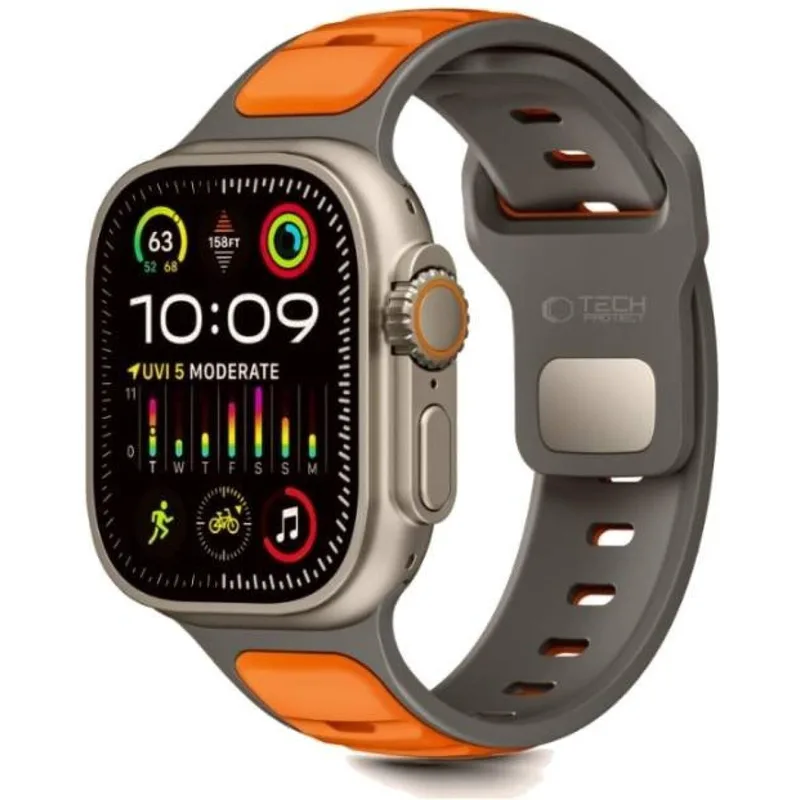 Λουράκι Apple Watch Ultra/SE/11/10/9/8/7/6/5/4 (49/46/45/44mm) Tech-Protect Iconband Line Σιλικόνης - Grey / Πορτοκαλί (5906302333431)