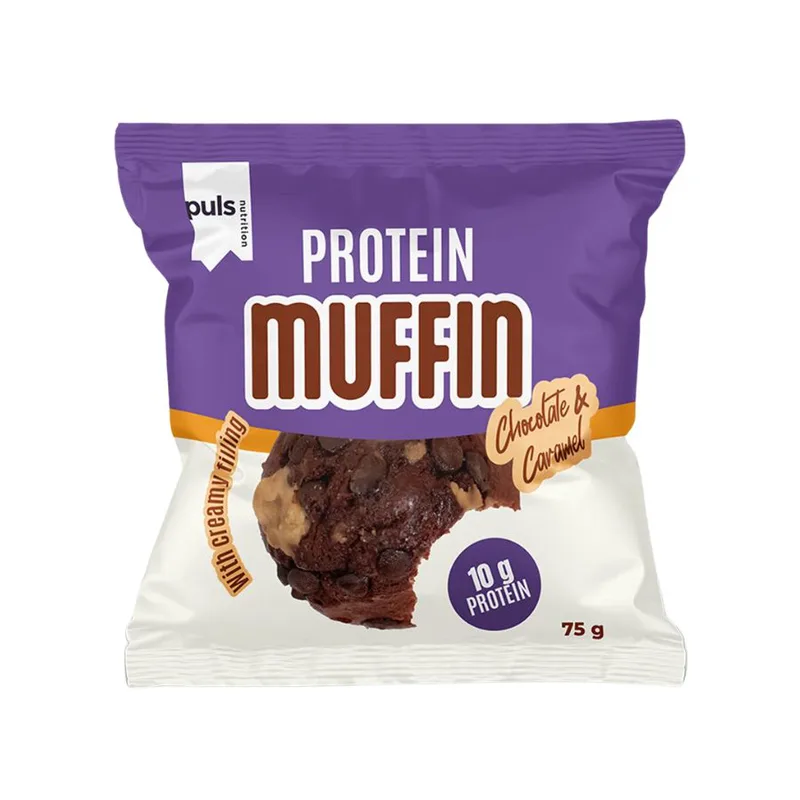 Muffin Πρωτεΐνης Caramel & Chocolate - Puls Nutrition - 75g Φινλανδία High Protein Low Sugars