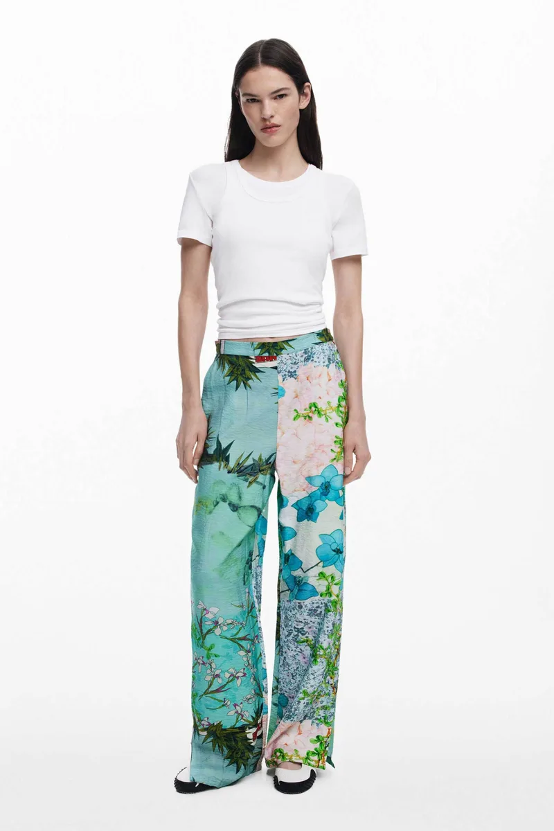 Desigual γυναικείο παντελόνι με floral σχέδιο "Silka" - 25SWPW10 Πράσινο