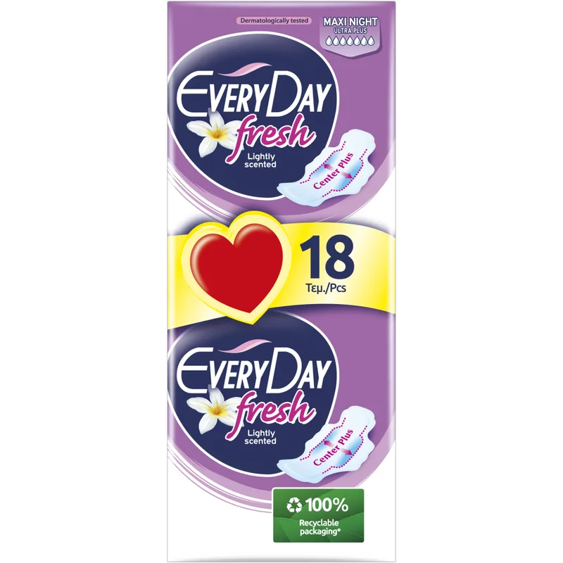 Σερβιέτες EveryDay Fresh MAXI NIGHT Ultra Plus Οικονομική Συσκευασία 18τεμ