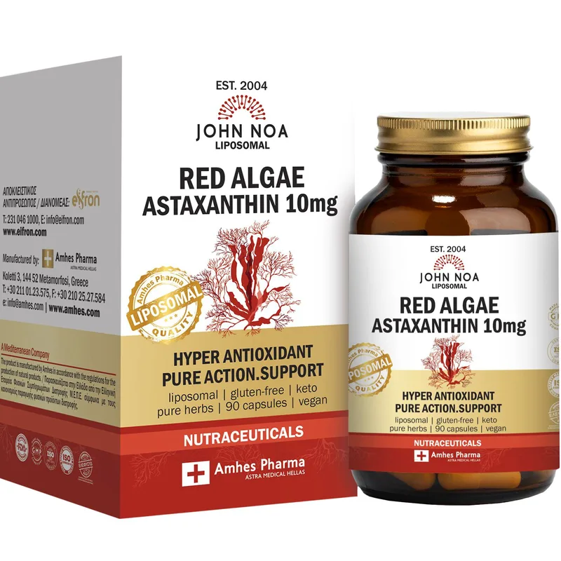 John Noa Liposomal Red Algae Astaxanthin 10mg Συμπλήρωμα Διατροφής με Εκχύλισμα από Κόκκινο Φύκι Πλούσιο σε Ασταξανθίνη Λιποσωμικής Μορφής Κατά των Οφθαλμικών Αλλοιώσεων με Ισχυρές Αντιοξειδωτικές Ιδιότητες 90caps
