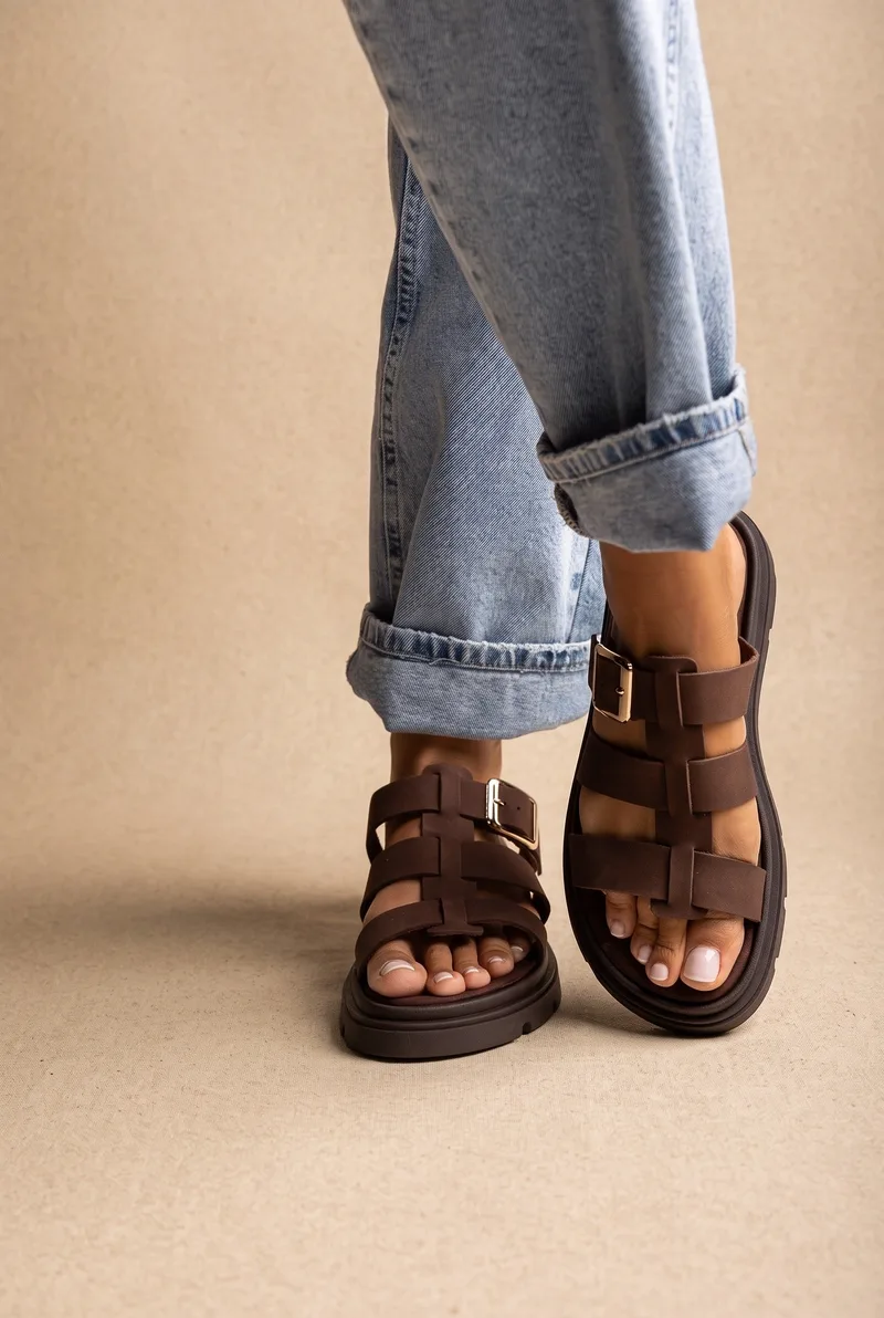 TFP Flatform Sandals Side Buckle - 4569 - Καφέ Σουέτ