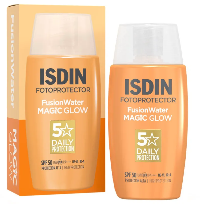 Isdin Fotoprotector 5 Daily Protection Fusion Water Magic Glow Spf50 Αντηλιακό Προσώπου με Υψηλή Προστασία με Εξαιρετικά Ανάλαφρη Υφή με Βάση το Νερό & Εφέ Λάμψης 50ml
