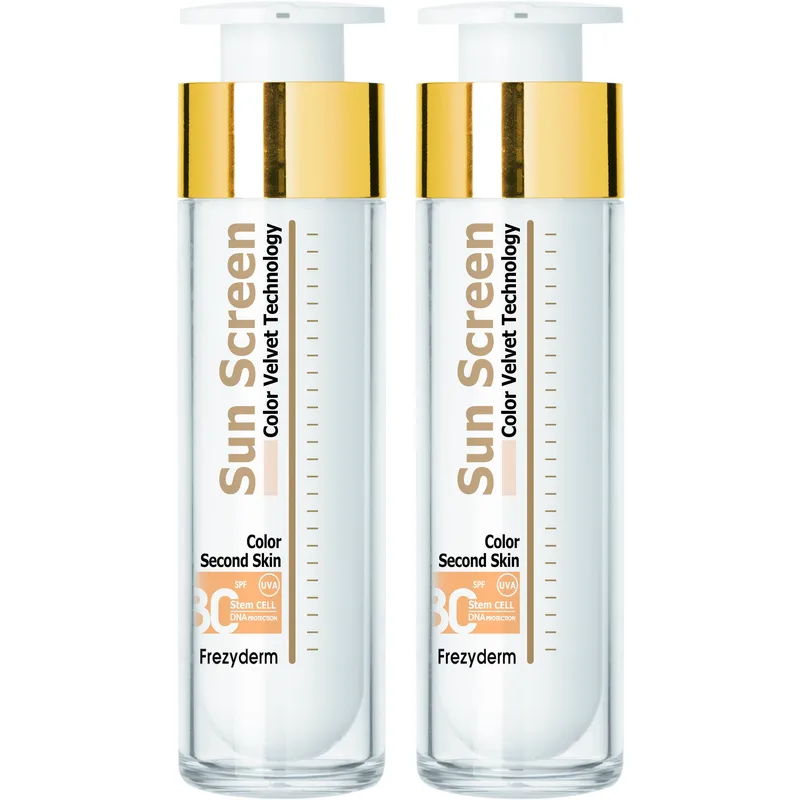 Σετ Frezyderm Sun Screen Color Velvet Face Spf30, 2x50ml,Αντηλιακή Προσώπου με Χρώμα, Υψηλής Προστασίας & Βελούδινης Υφής