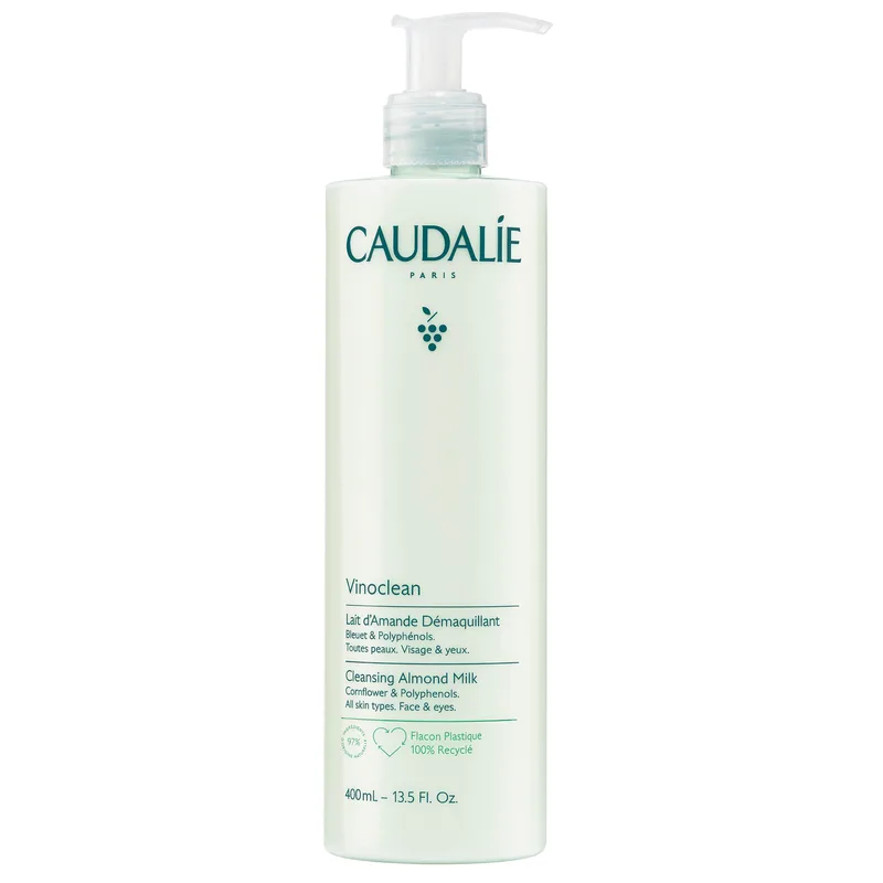 Caudalie Vinoclean Almond Milk Face & Eyes Cleansing Ενυδατικό Γαλάκτωμα Καθαρισμού Προσώπου & Ματιών για Θρέψη & Καταπράυνση των Ξηρών Επιδερμίδων με Αντλία 400ml