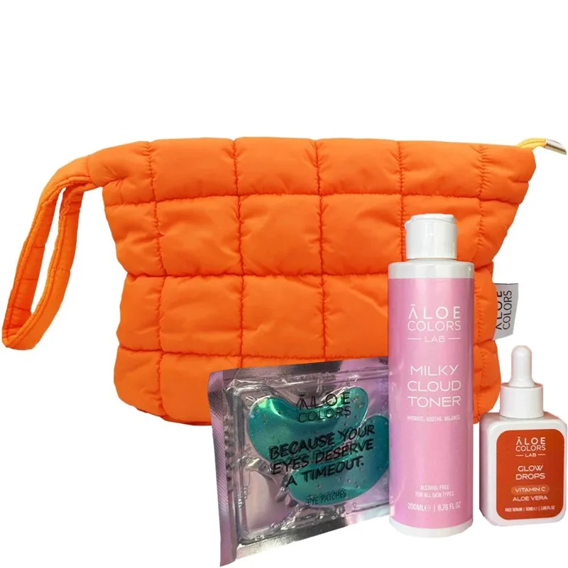 Aloe Colors Promo Skincare Bag Glow With Vitamin C Glow Drops Serum 50ml & Milky Cloud Toner 200ml & Eye Patces Set 1 Τεμάχιο & Δώρο Νεσεσέρ 1 Τεμάχιο