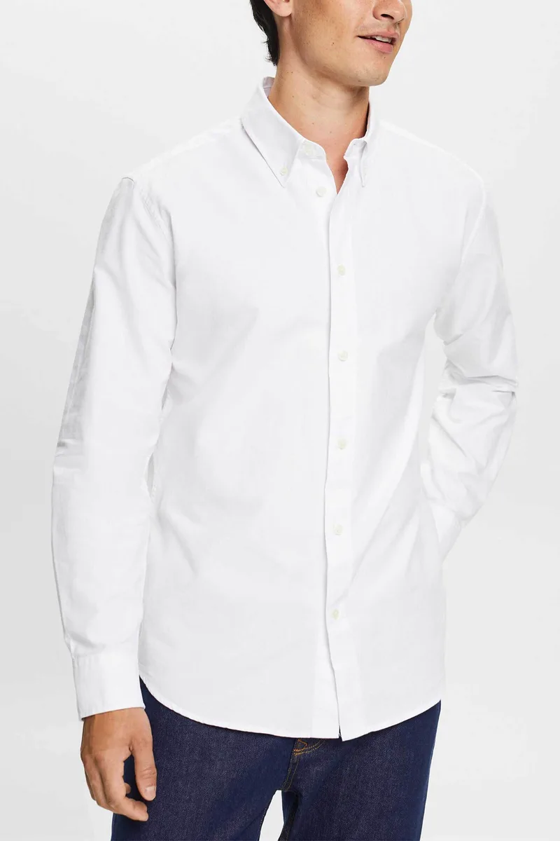 Esprit ανδρικό πουκάμισο button down μονόχρωμο - 993EE2F309 Λευκό