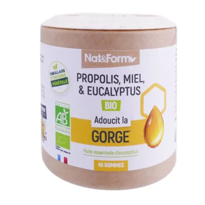 Nat&Form Propolis, Honey & Eucalyptus Organic Softens Throat 45 Gummies