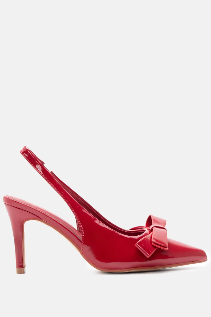 Γόβες Μυτερές Slingback με Διακοσμητικό Φιόγκο - Κόκκινο