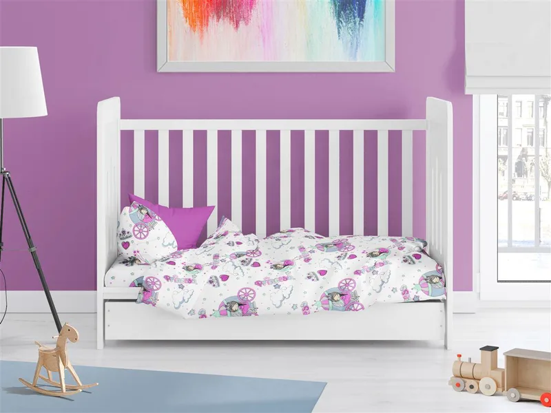 Παπλωματοθήκη Μπεμπέ Polycotton Κούνιας 120x160εκ. Princess 389 White-Lilac DimCol (Χρώμα: Λευκό, Ύφασμα: 70% Βαμβάκι-30% Polyester, Μέγεθος: Κούνιας) - DimCol - 31310821006