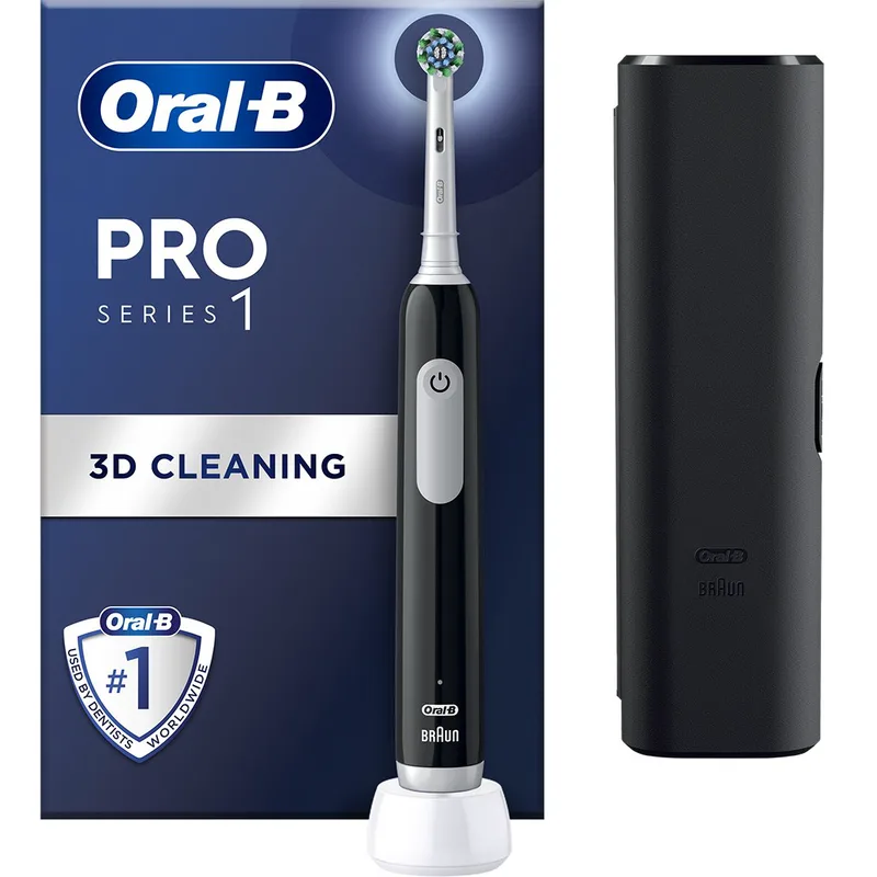 Oral-B Pro Series 1 Electric Toothbrush with Travel Case Ηλεκτρική Οδοντόβουρτσα με Χρονοδιακόπτη & Θήκη Ταξιδίου 1 Τεμάχιο - Μαύρο