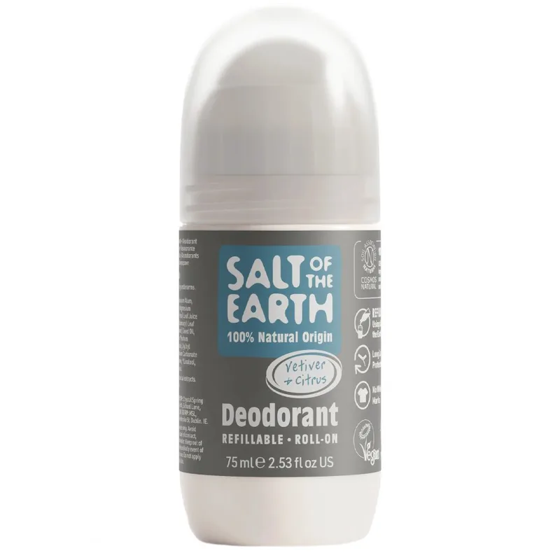 Salt of the Earth Natural Refillable Roll-On Deodorant Ανδρικό Αποσμητικό Roll-On Φυσικής Προέλευσης με Ζωηρό Άρωμα Εσπεριδοειδών 75ml - Vetiver & Citrus
