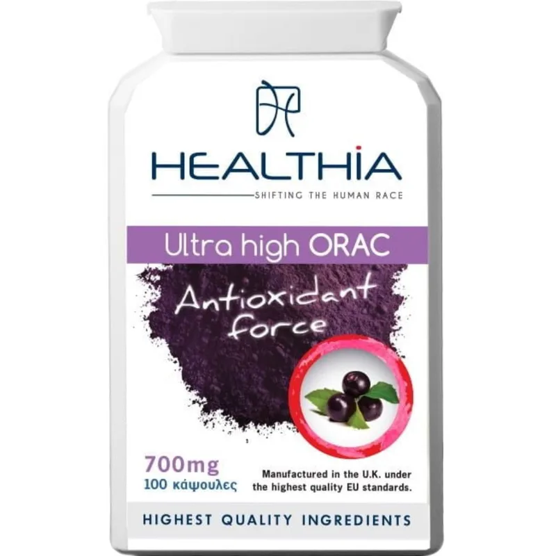 Healthia Ultra High ORAC 700mg Συμπλήρωμα Διατροφής με Βιταμίνες Εκχυλίσματα Βοτάνων & Υπερτροφών με Ισχυρές Αντιοξειδωτικές Ιδιότητες για Προστασία από τις Ελεύθερες Ρίζες 100caps