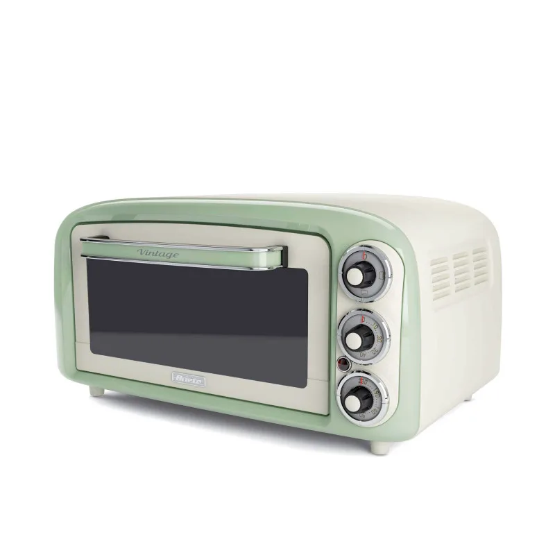 Ηλεκτρικός φούρνος Ariete VINTAGE 0979/04, 1380 W, 18 l, 3 λειτουργίες, Μέχρι 230C, Διπλό θερμικό τζάμι, Χρονοδιακόπτης 60 λεπτά, Λευκό/Πράσινο