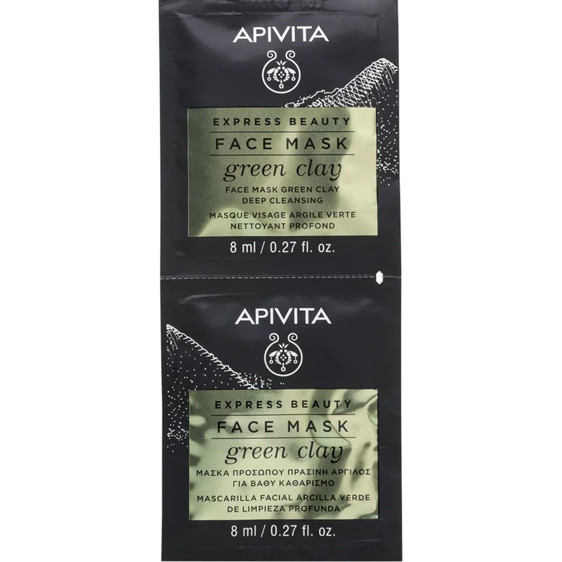 Apivita Express Beauty Deep Cleansing Green Clay Face Mask Μάσκα Προσώπου με Πράσινη Άργιλο για Βαθύ Καθαρισμό 2x8ml