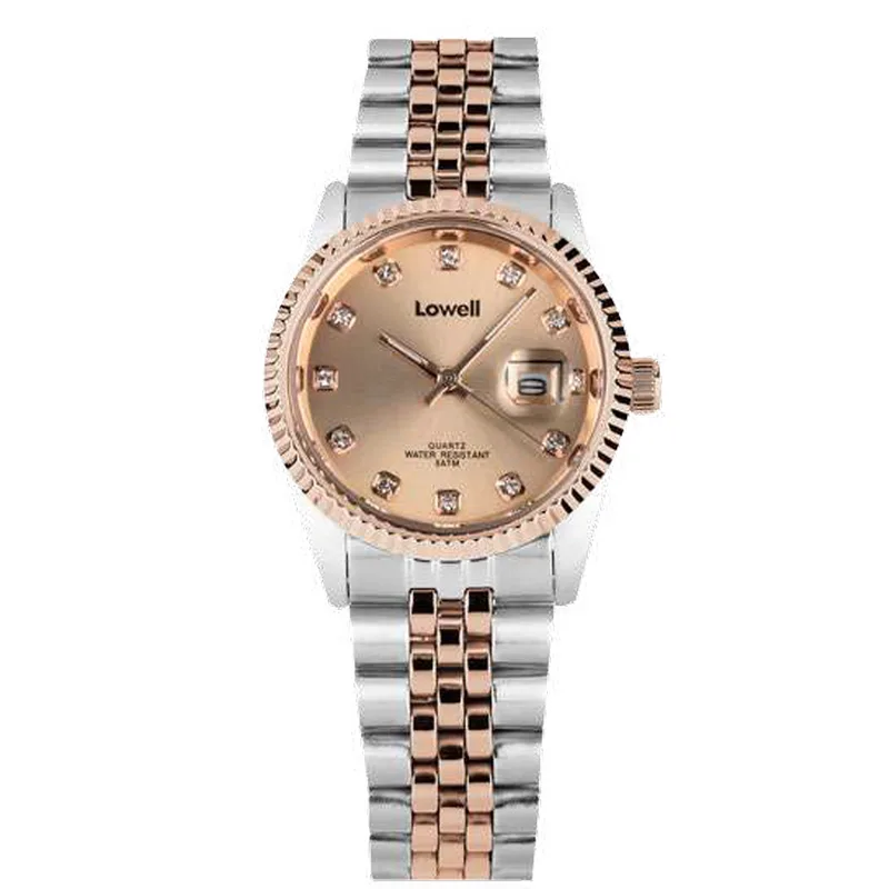 Γυναικείο Ρολόι Lowell Stainless Steel 34mm δίχρωμο(άσπρο-ροζ) Bracelet PL4600-28X