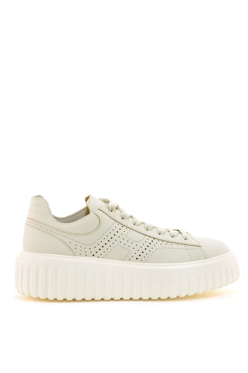 HOGAN ΠΑΠΟΥΤΣΙΑ SNEAKERS ΔΕΡΜΑ H-STRIPES ALLACCIATO H FORATA ΕΚΡΟΥ