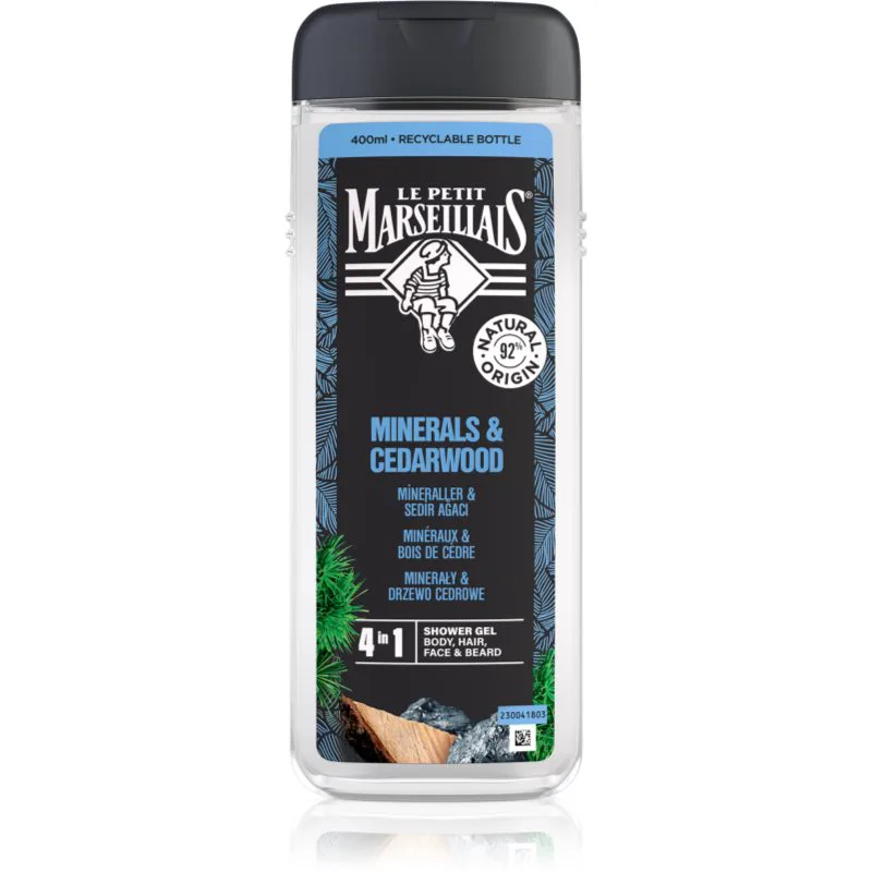 Le Petit Marseillais Minerals & Cedarwood τζελ για ντους 4 σε 1 για άντρες 400 ml