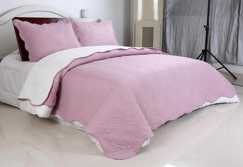 Σετ Κουβερλί Υπέρδιπλο Silk Fashion Λαχούρι Ροζ & Cream 220x240